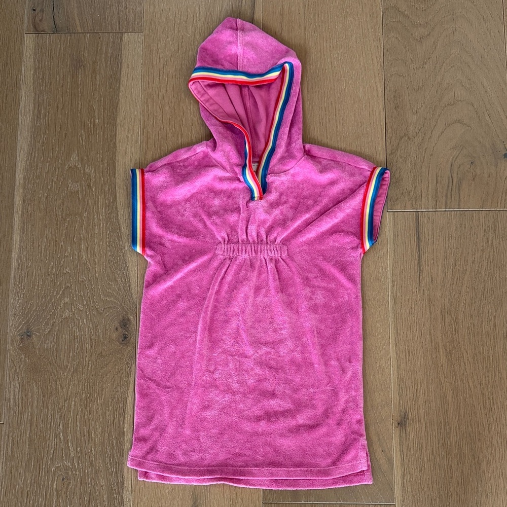 Hanna Andersson Pink Hooded Towel Dress with Rainbow Edging Swimsuit Coverup